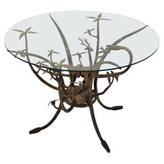 French Naturalistic Wrought Iron and Glass Table, 1960s