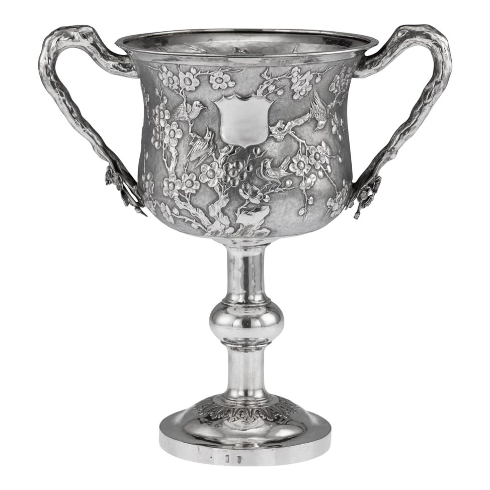 Copa trofeo de plata maciza de exportación china del siglo XIX, Woshing Shanghai circa 1890