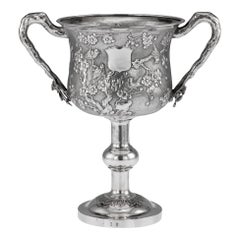 Copa trofeo de plata maciza de exportación china del siglo XIX, Woshing Shanghai circa 1890