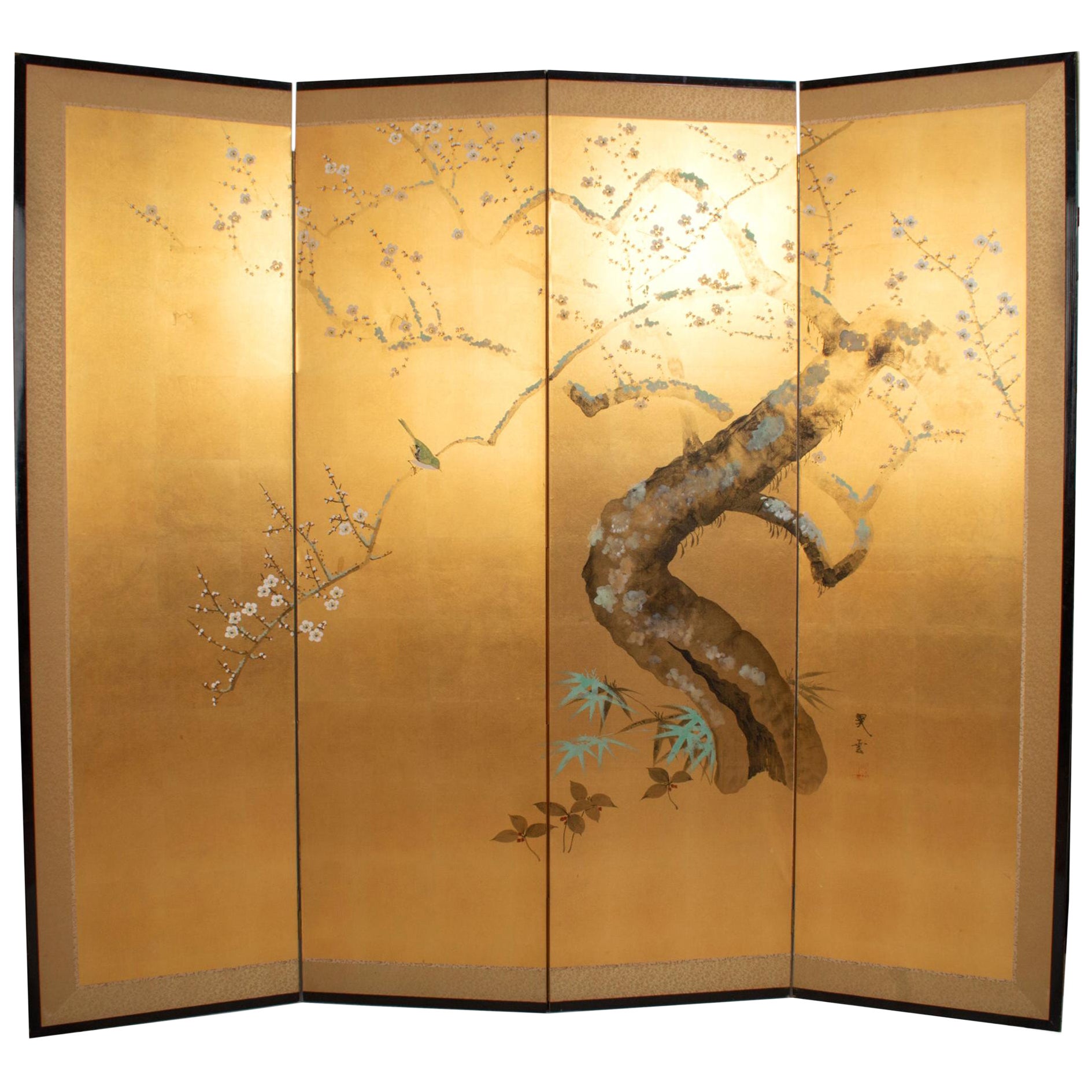 Antique Japanese Four-Panel Screen ‘Byobu’, Nihonga School C.1930
