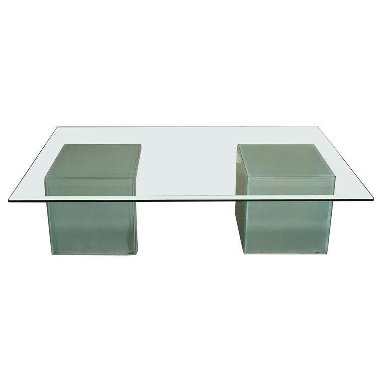 Mid-Century Modern Coffee Cocktail Table Glass Sofa Tables Italian Design 1980s For Sale