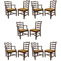 Set of 10 English Georgian Gold Damask Chairs