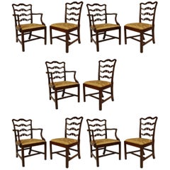 Antique Set of 10 English Georgian Gold Damask Chairs