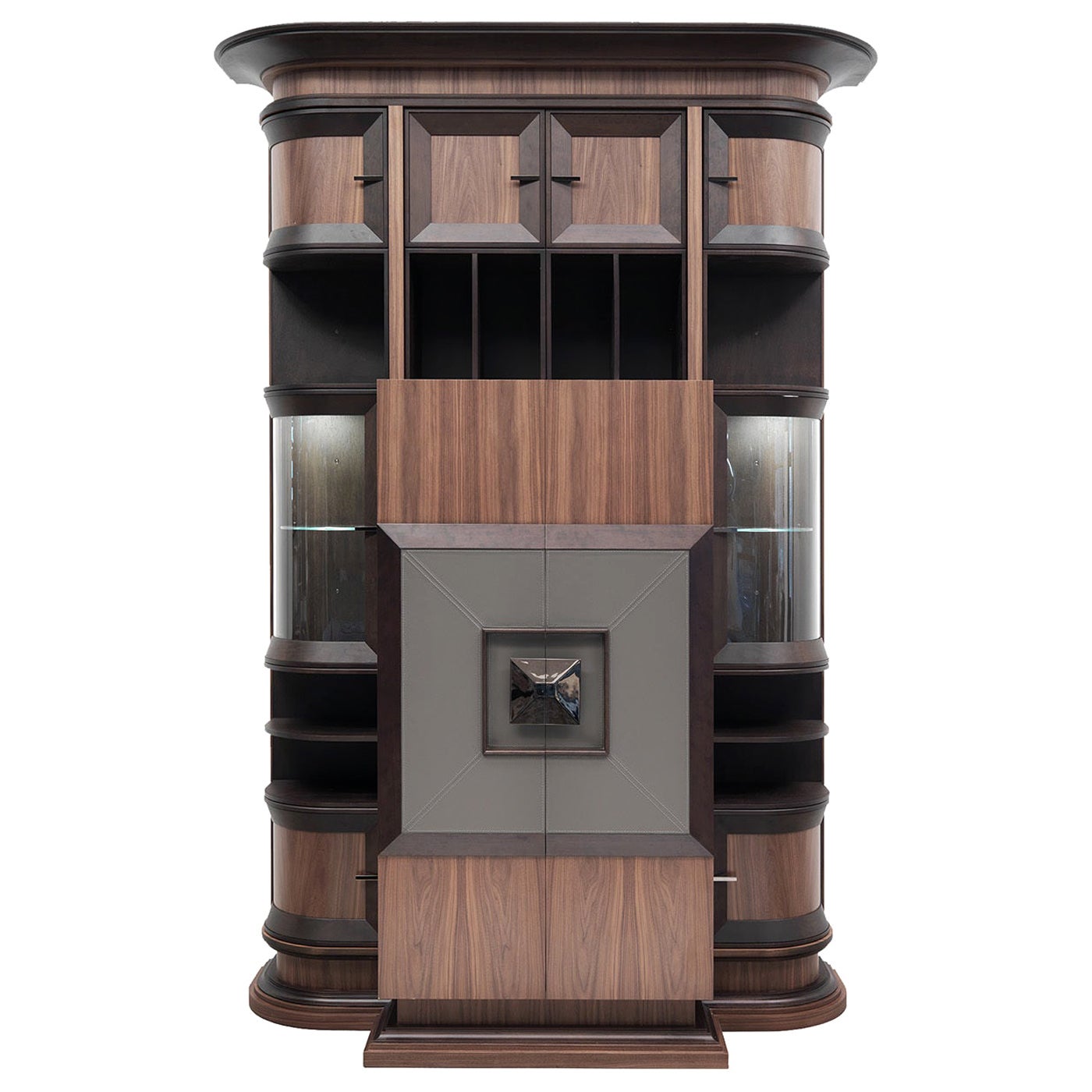 Mid Century Exotic Wood Bookcase with Hideaway Mini Bar at 1stDibs