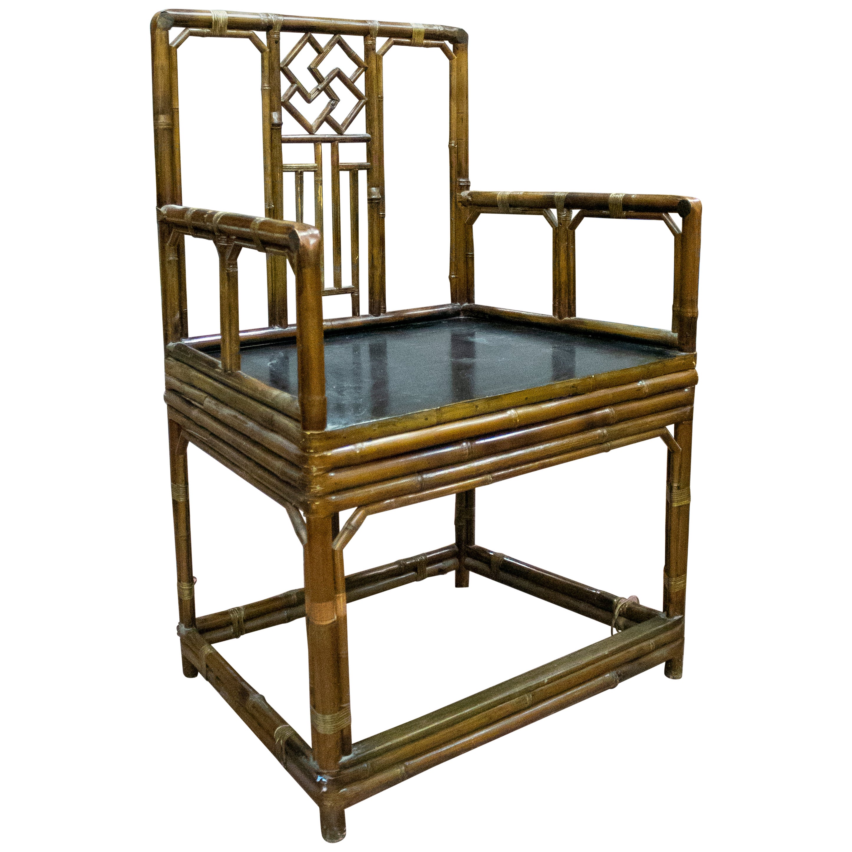 Vintage Chinoiserie Bamboo Oriental Throne Lounge Armchair at 1stDibs