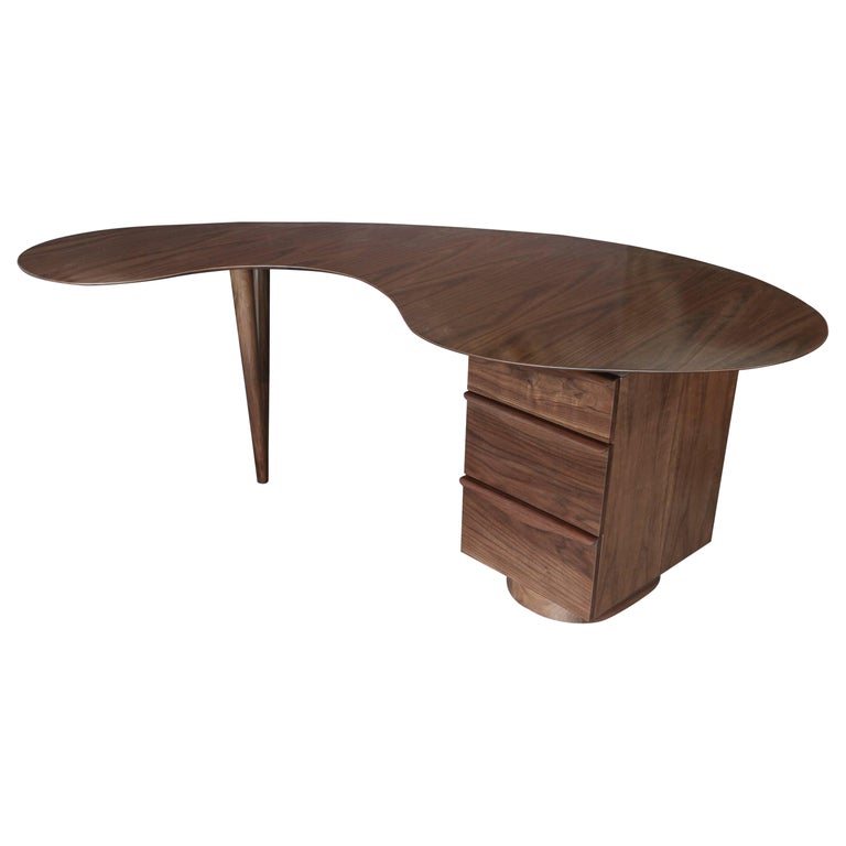Custom Mid Century Style Curved Walnut Desk by Adesso Imports For Sale