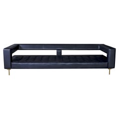 Air Blue Leather Tufted Sofa with Brass Legs by ATRA