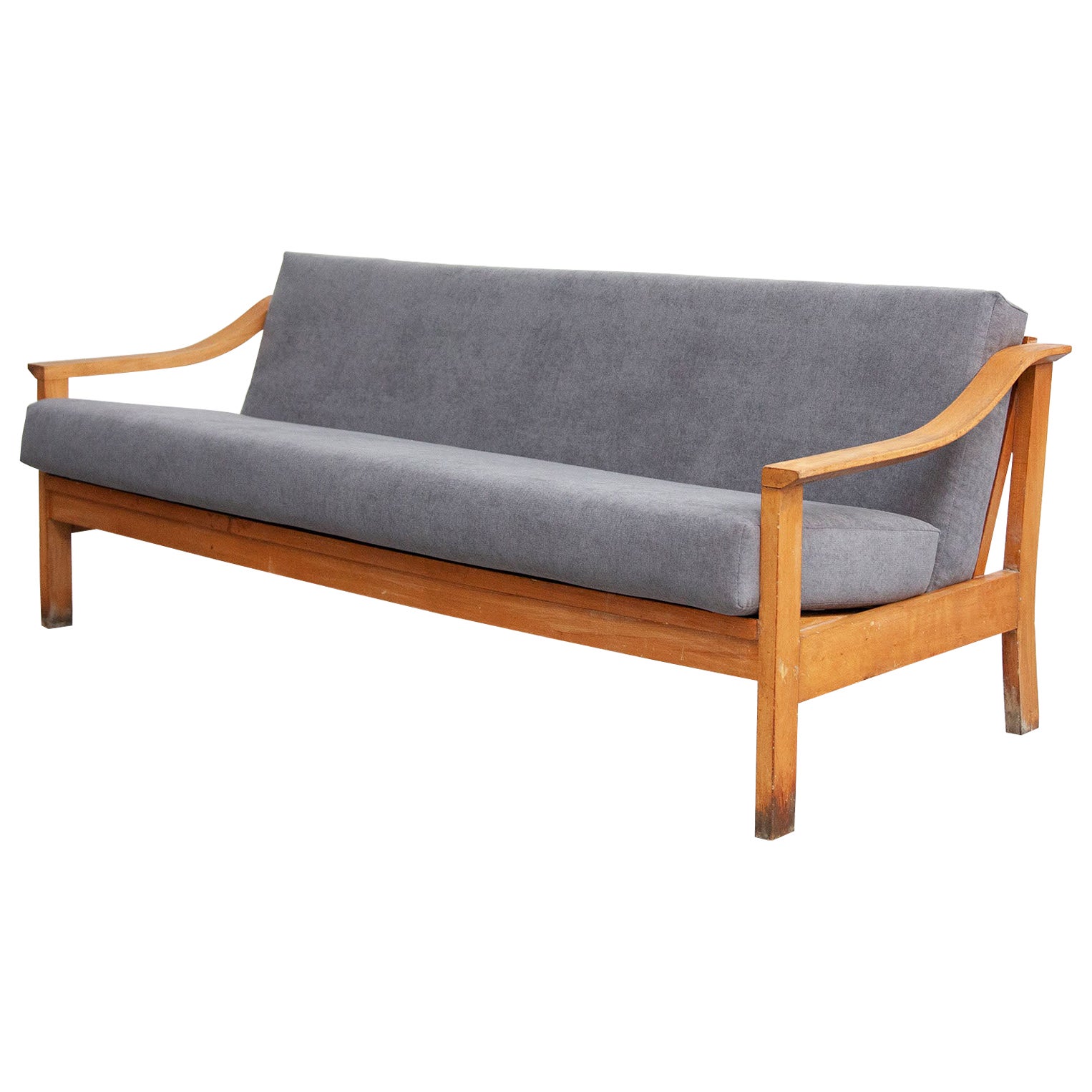 Scandinavian Mid Century Modern Leather and Rosewood Sofa For Sale at
