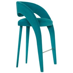 Modern Laurence Bar Stool, Turquoise Fabric, Handmade in Portugal by Greenapple