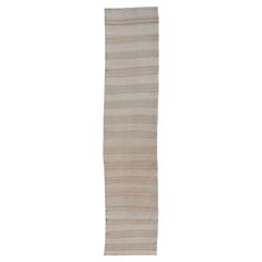 Vintage Turkish Kilim Runner with Stripes in Light Taupe and Neutral Tones