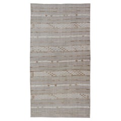 Striped Turkish Flat-Weave Kilim in Muted Colors and Tribal Motifs