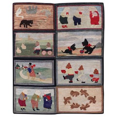 Antique American Hooked Rug with Panel of Children's Rhymes
