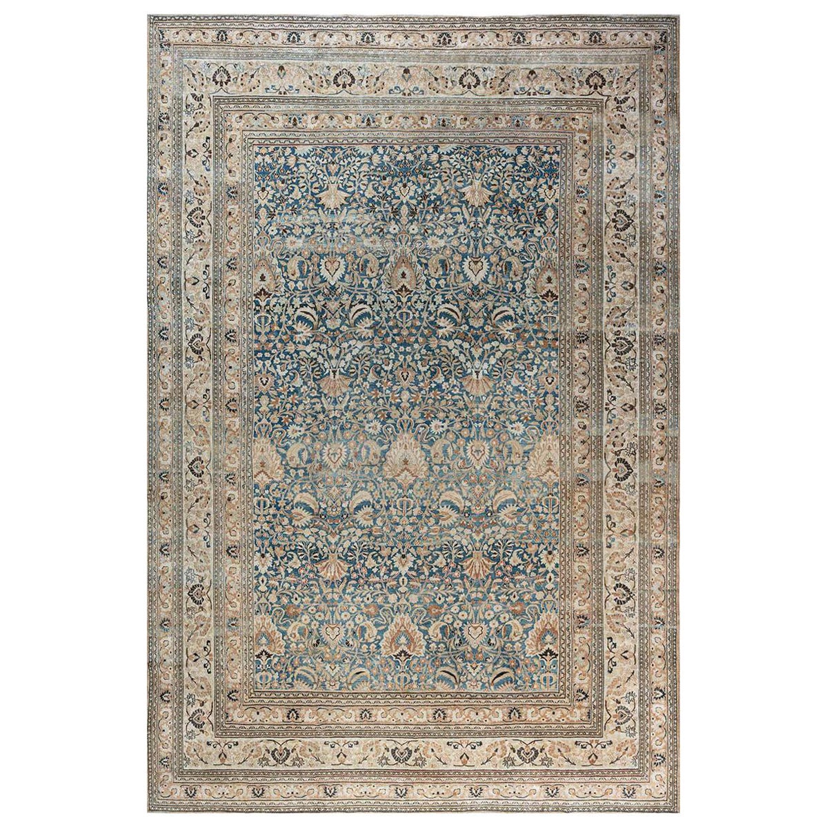Antique Persian Mashad Handmade Wool Rug For Sale