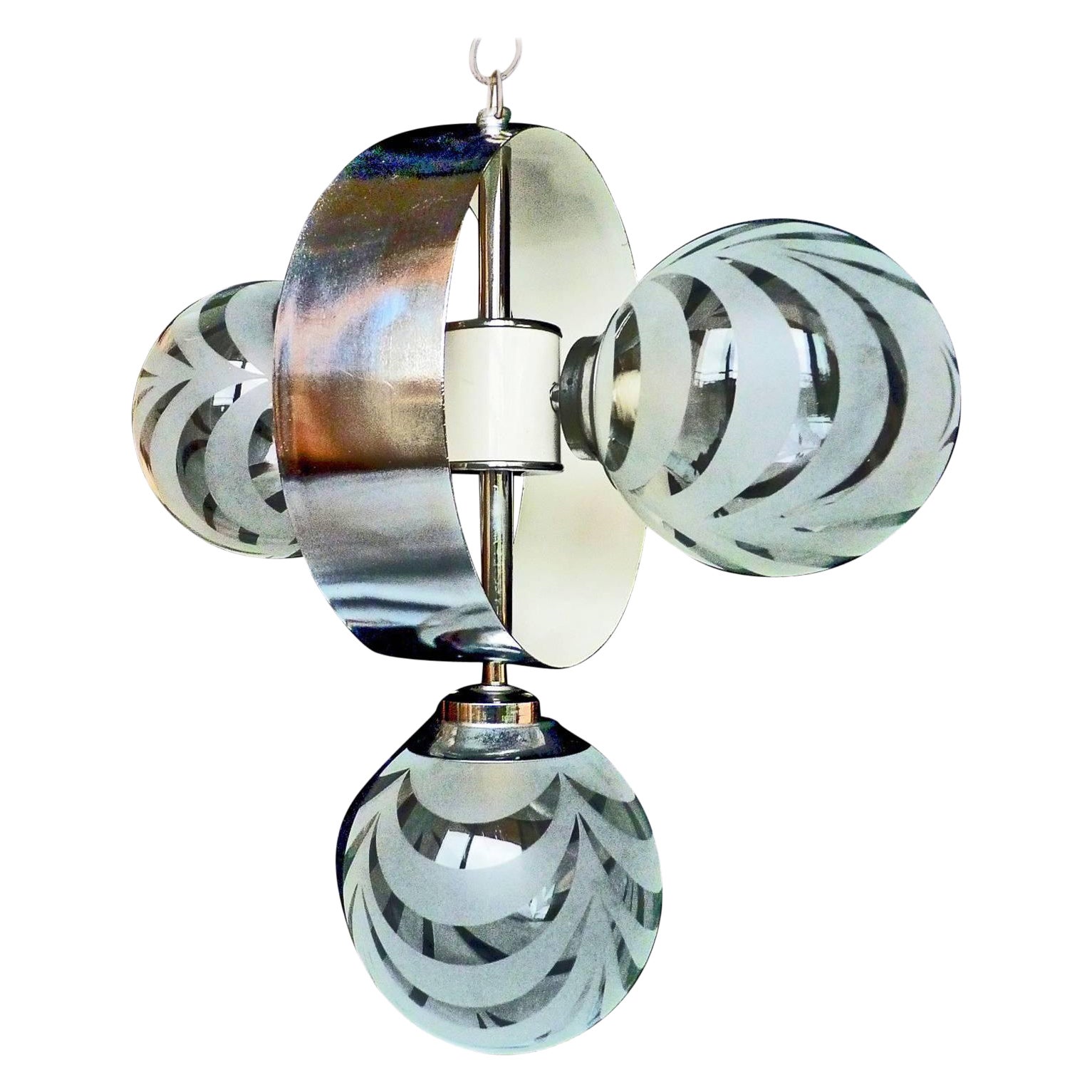 Vintage Mid-Century Modernist Chrome Atomic Space Age Sputnik Orbit Chandelier