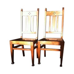 Wylie & Lochhead Attri. A Pair of Glasgow School Arts & Crafts Oak Dining Chairs