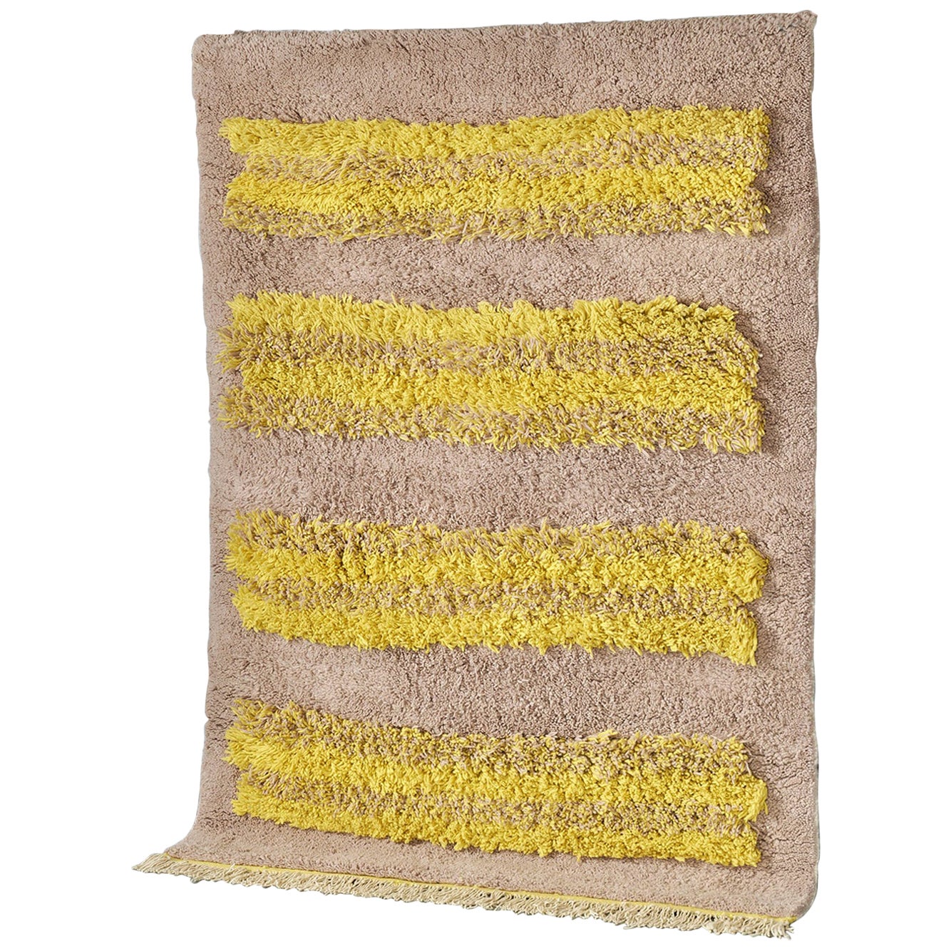 Yellow and White Noise Rug in Moroccan Hand Knotted Berber Wool by