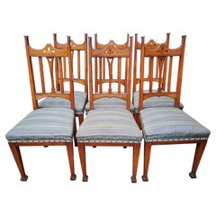 Liberty & Co. Six English Arts & Crafts Oak Dining Chairs with Heart Cut-Outs