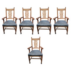 Wylie & Lochhead a Set of Five Scottish Arts & Crafts Oak Dining Chairs '4 + 1'