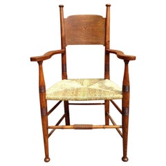 William Birch, fauteuil Arts & Crafts en chêne avec assise en jonc, recyclé professionnellement