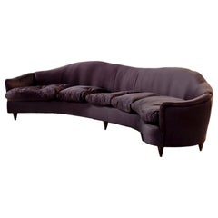 Mid-Century Modern Curved Wood and Original Upholstery Italian Sofa