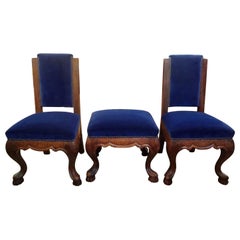 Pair of 19th Century Italian Walnut Children's Chairs with Matching Ottoman