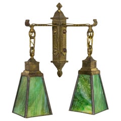 Arts & Crafts Period Two Light Sconce with Art Glass Shades