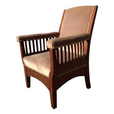 W R Lethaby A Rare Arts And Crafts Sculptured Oak Armchair With Shaped w-r-lethaby-a-rare-arts-and-crafts-sculptured-oak-armchair-with-shaped