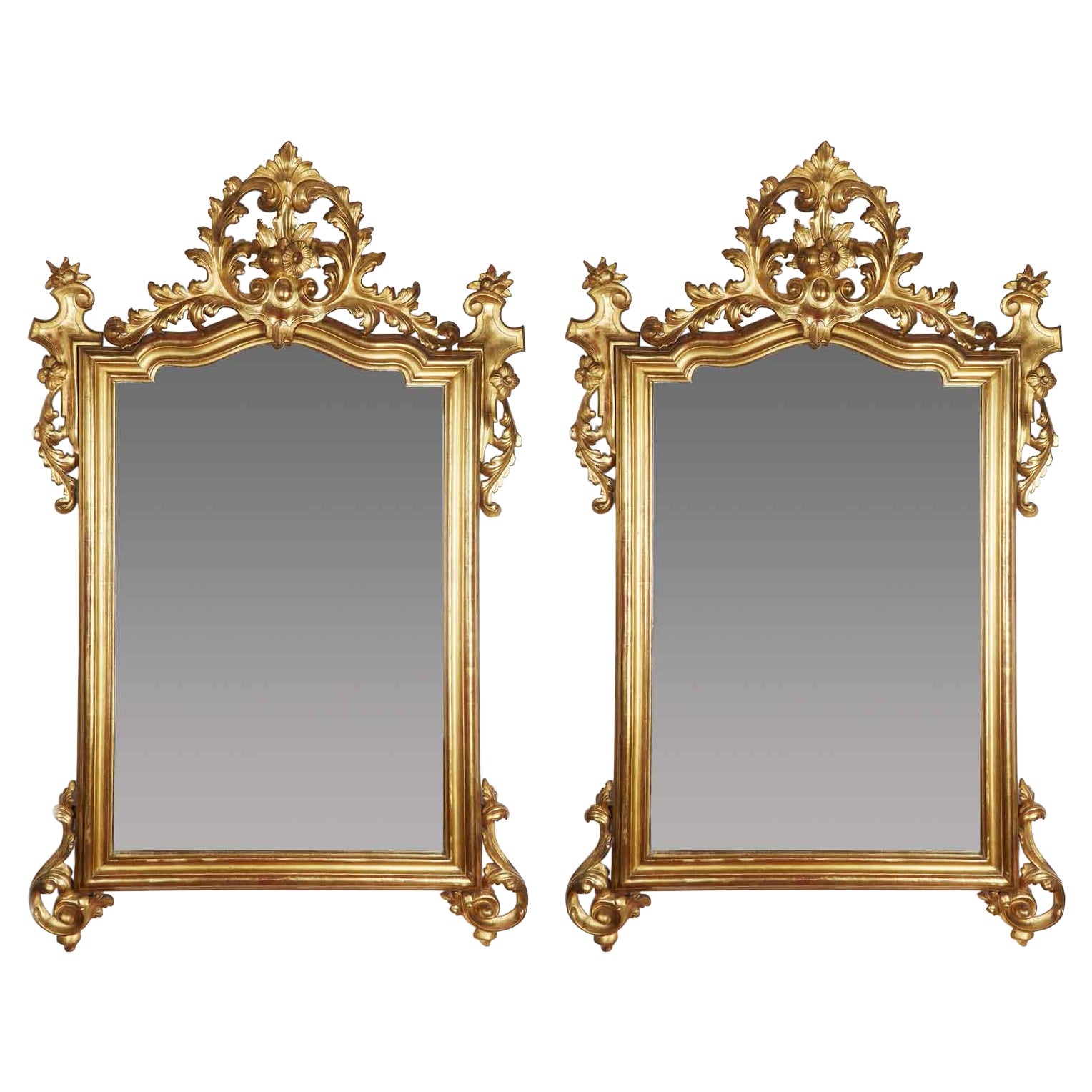 Pair of Italian Giltwood Mirrors 19th Century Neapolitan Louis Philippe Carving