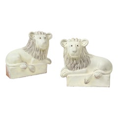 Pair of White Earthenware Lions