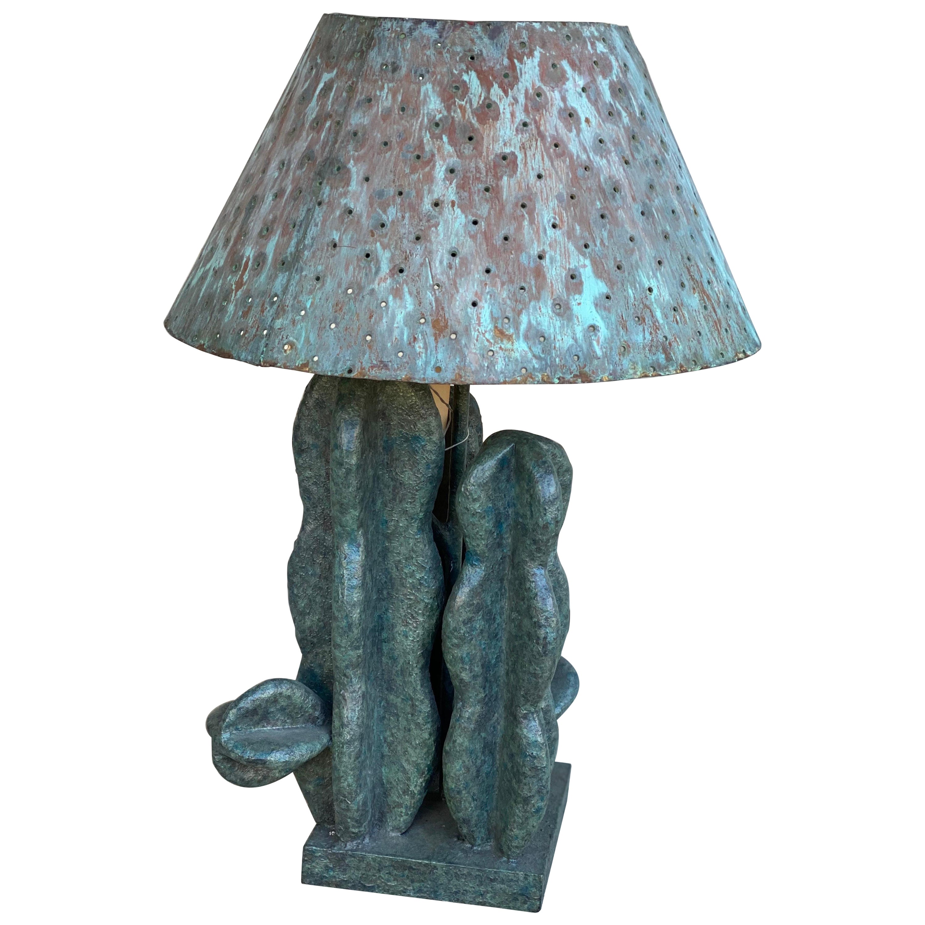 1980s Iron Verdigris Cactus Lamp For Sale