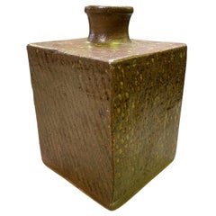 Tatsuzo Shimaoka Japanese Glazed Rope Inlay Pottery Ceramic Vase with Signed Box