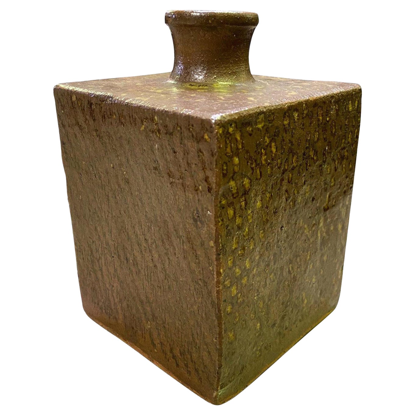 Tatsuzo Shimaoka Japanese Glazed Rope Inlay Pottery Ceramic Vase with Signed Box