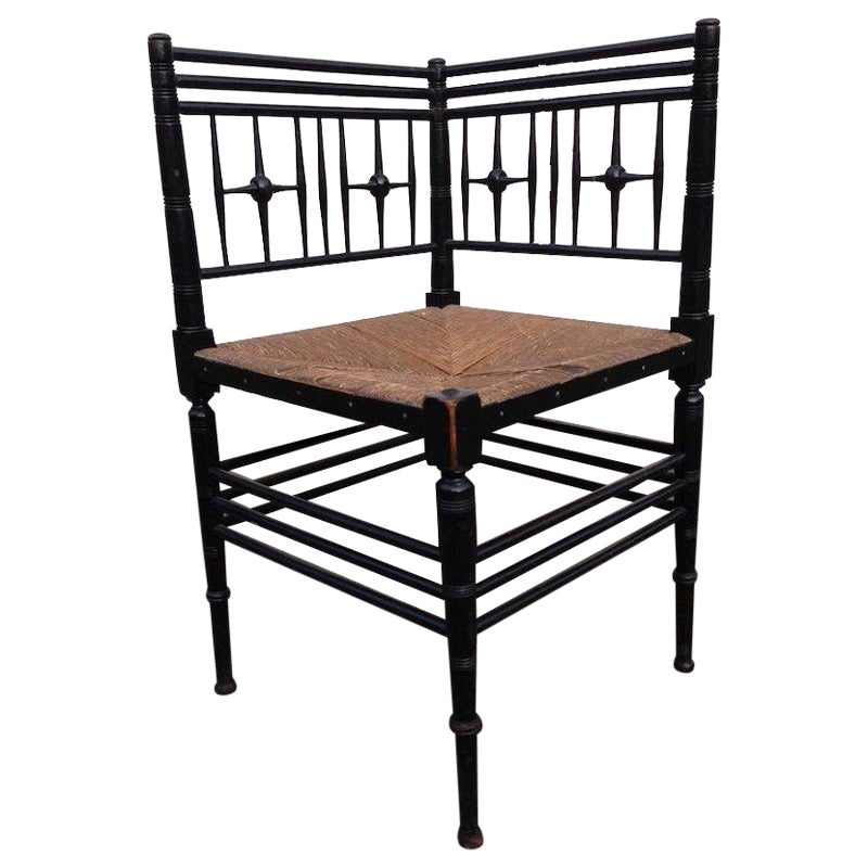 Liberty & Co Aesthetic Movement Ebonized Corner Chair Style of Ford Maddox Brown For Sale