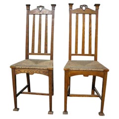Antique Shapland & Petter, A Pair Of English Arts & Crafts Ash & Rush Seat Side Chairs