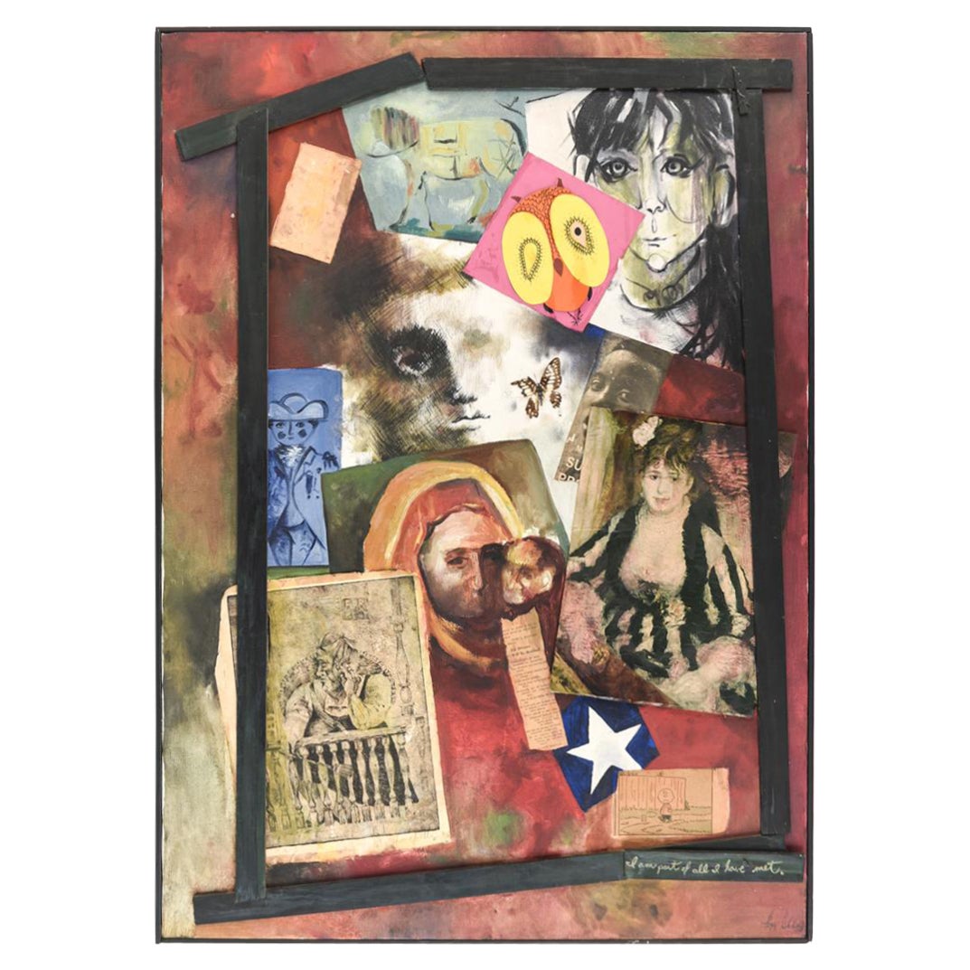 Original Mixed Media Collage on Canvas with JFK Tribute, circa 1974 For Sale