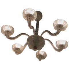Toso Dino Martens Chandelier Murano Glass Wood Brass, 1945, Italy