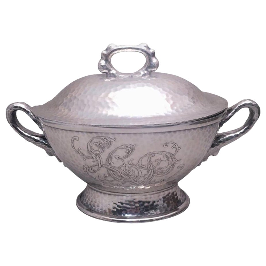 Tiffany & Co Hand Hammered Sterling Silver Japanesque 1879 Tureen wth Handles For Sale