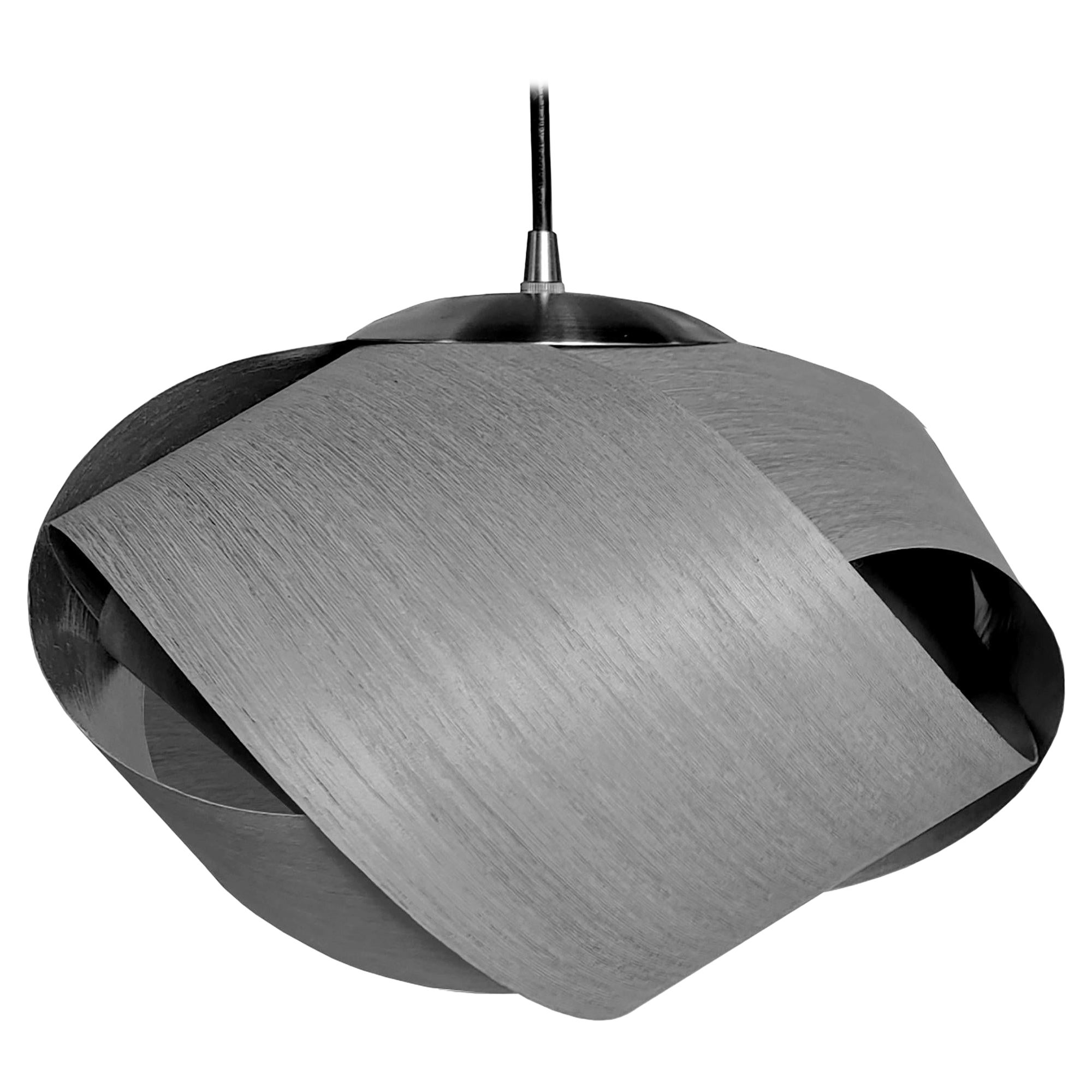 Scandinavian Design Grey Wood Pendant with Brushed Steel For Sale at