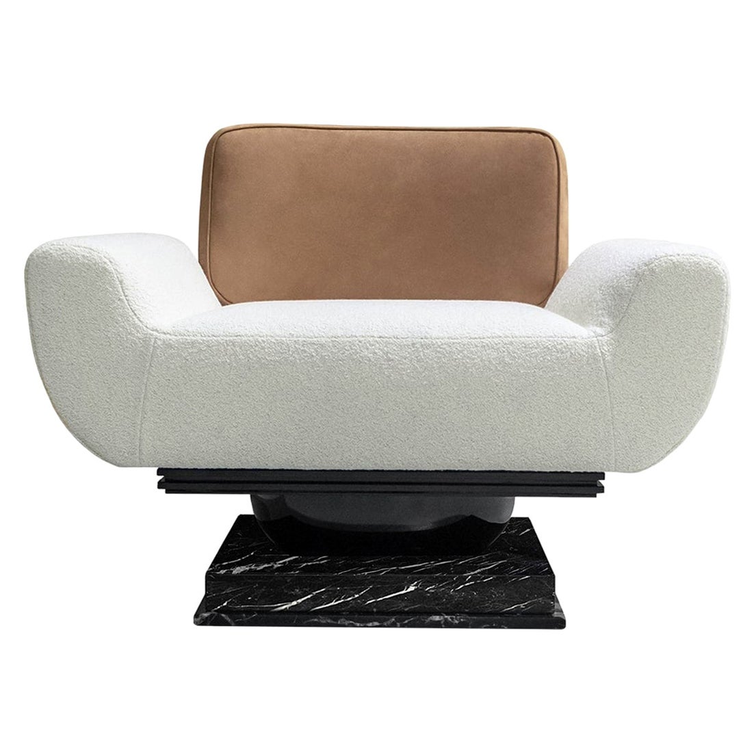 21st Century Modern Armchair Bouclé, Leather Upholstered & Nero Marquina Marble