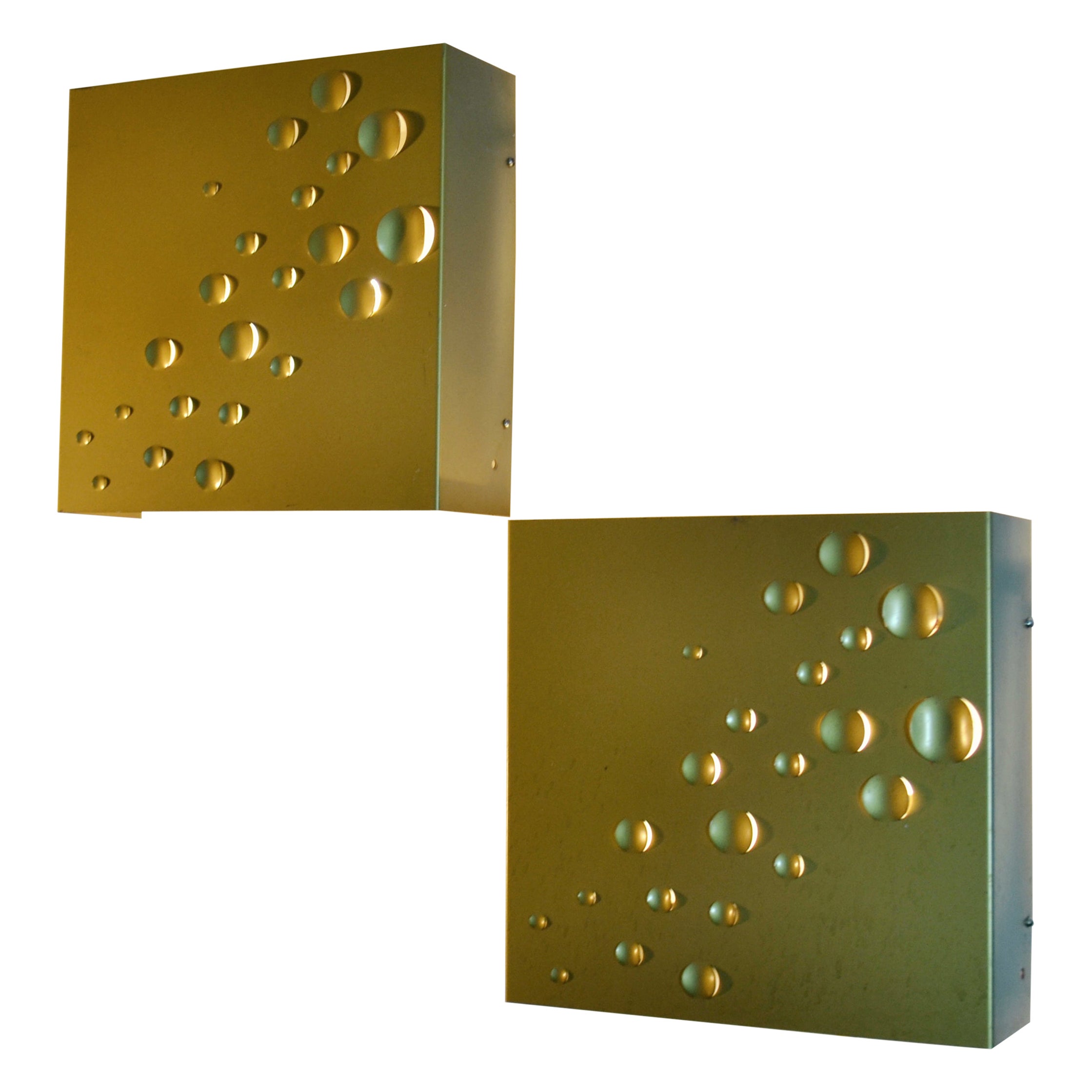 Pair of Square Gold Metal Raindrop Wall Lamps by Jelle Jelles for RAAK 1965 For Sale