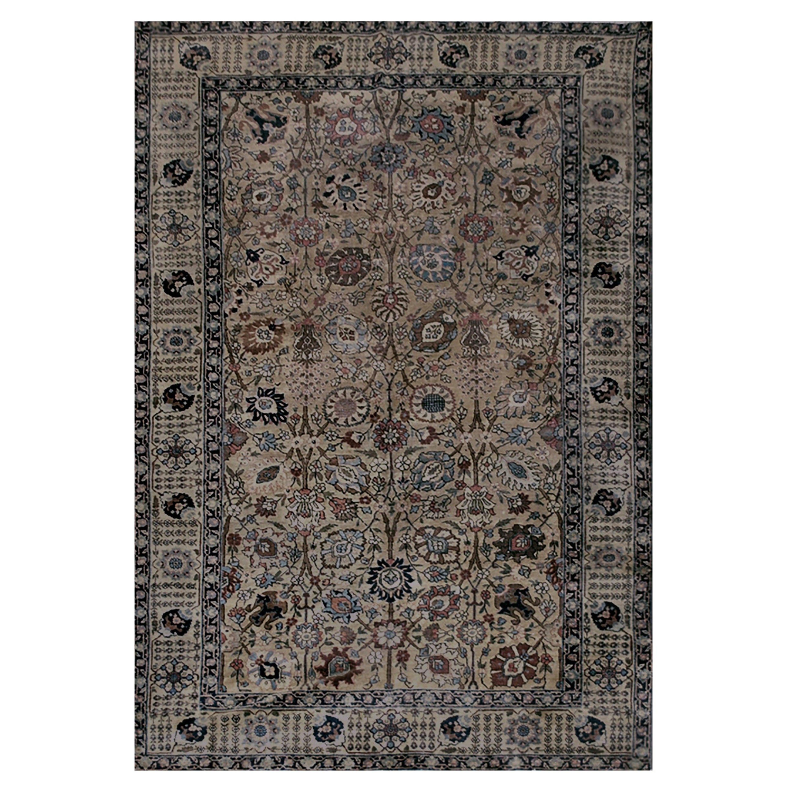 Traditional Hand-woven Tabriz Persian Wool Rug, circa 1900