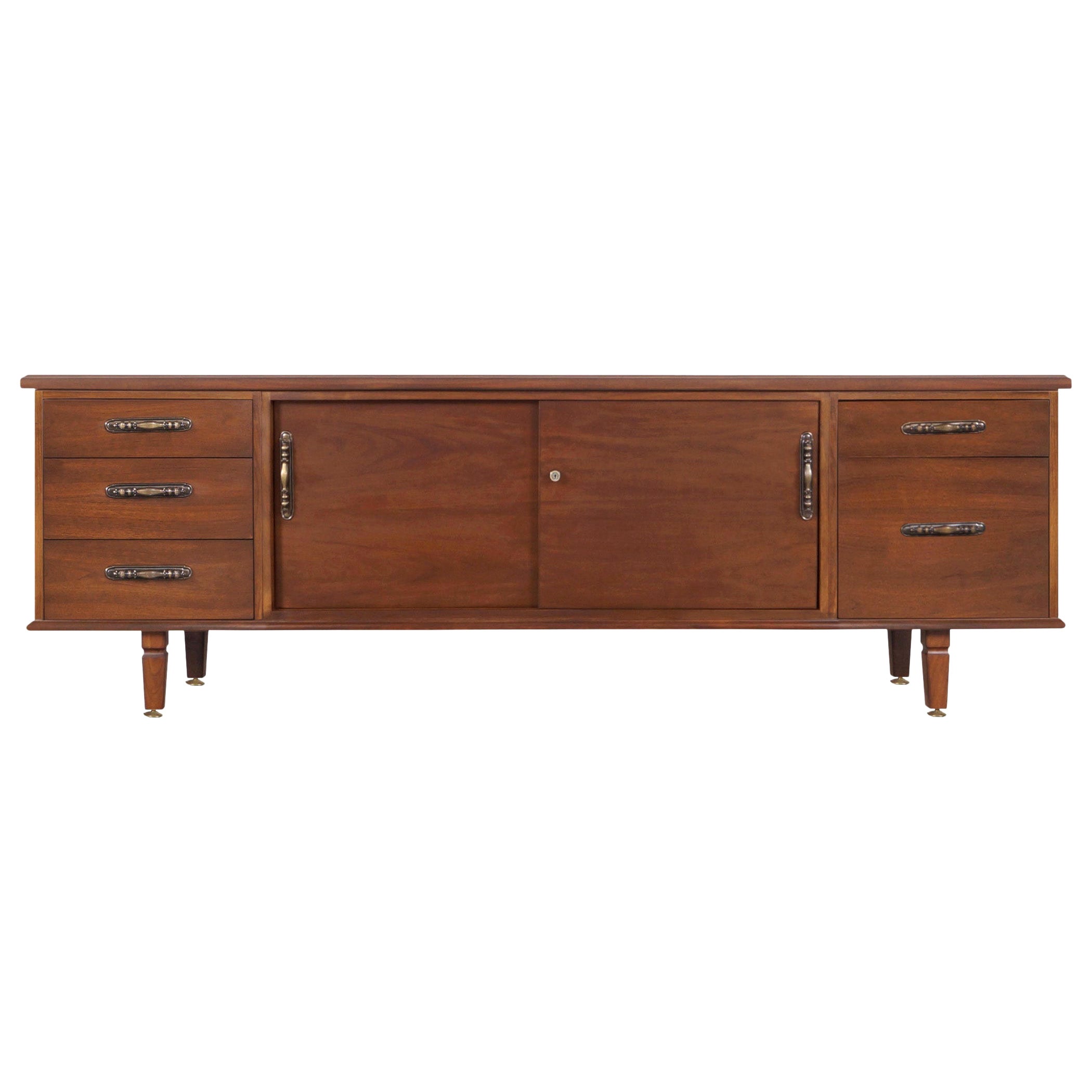 Vintage Walnut Credenza by Maurice Bailey for Monteverdi Young For Sale