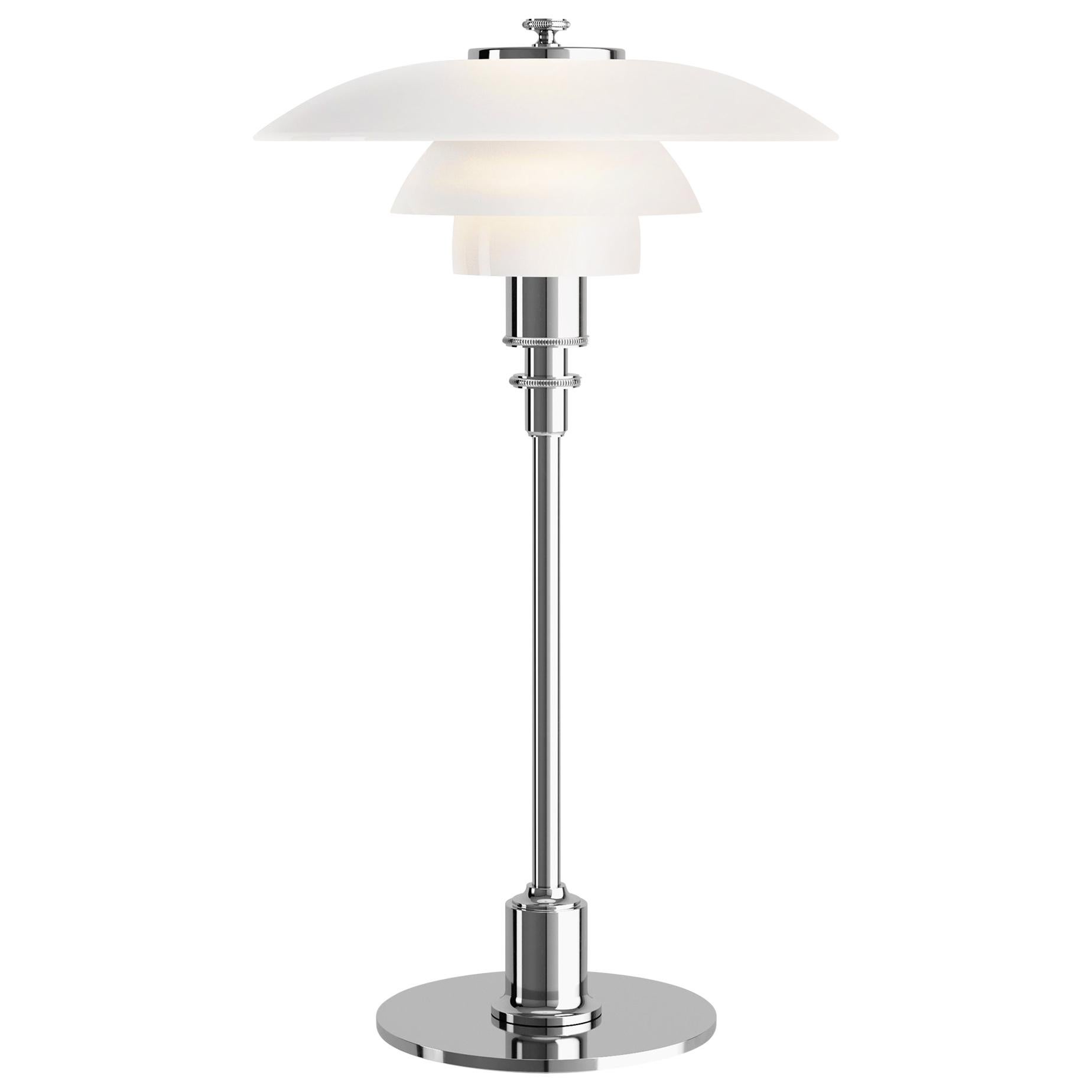 Lampe de bureau Poul Henningsen PH 2/1 en chrome et verre pour Louis Poulsen