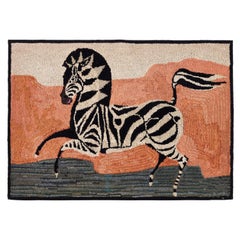 Antique American Hooked Rug Depicting a Zebra Early 20th Century