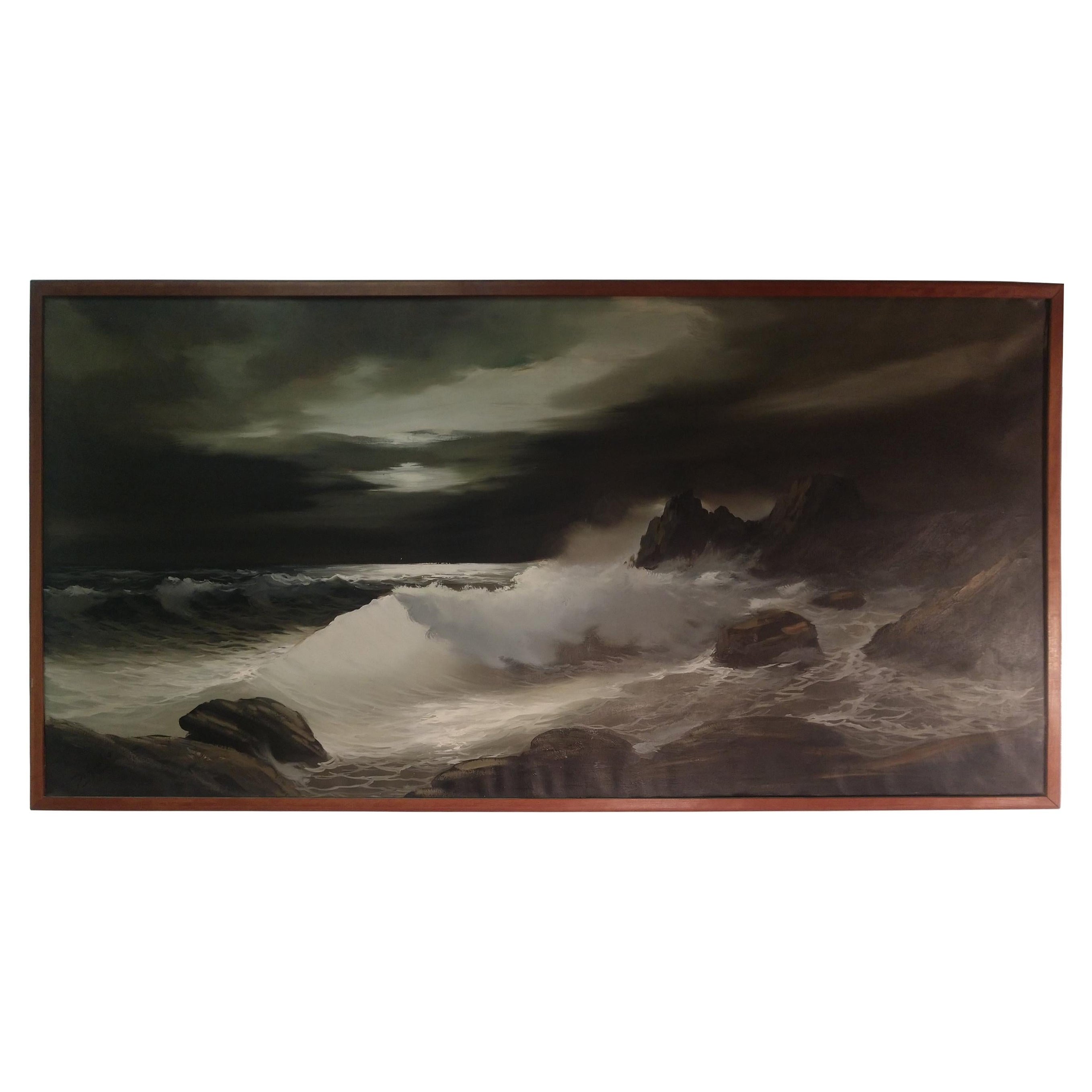 Night Ocean Scene with Waves Crashing by Artist Bruno Di Giulio For Sale