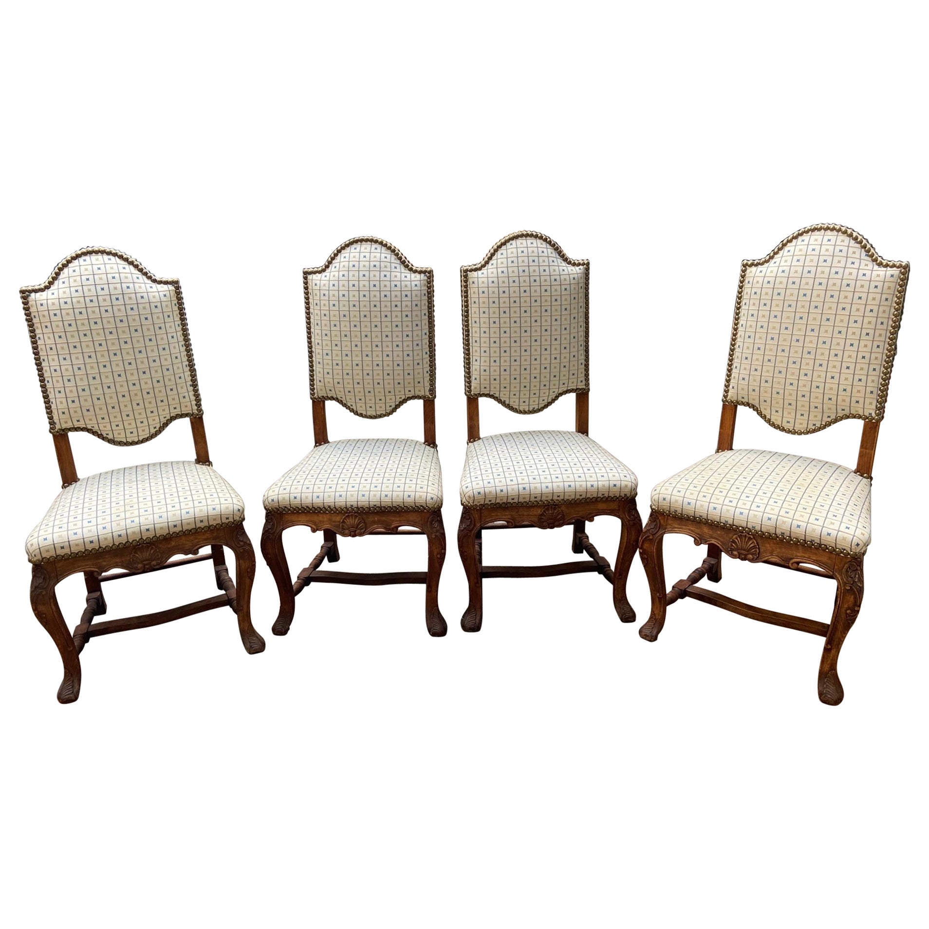 Set of 4 Louis XV Style Chairs, Pierre Frey Fabric, 19th Century