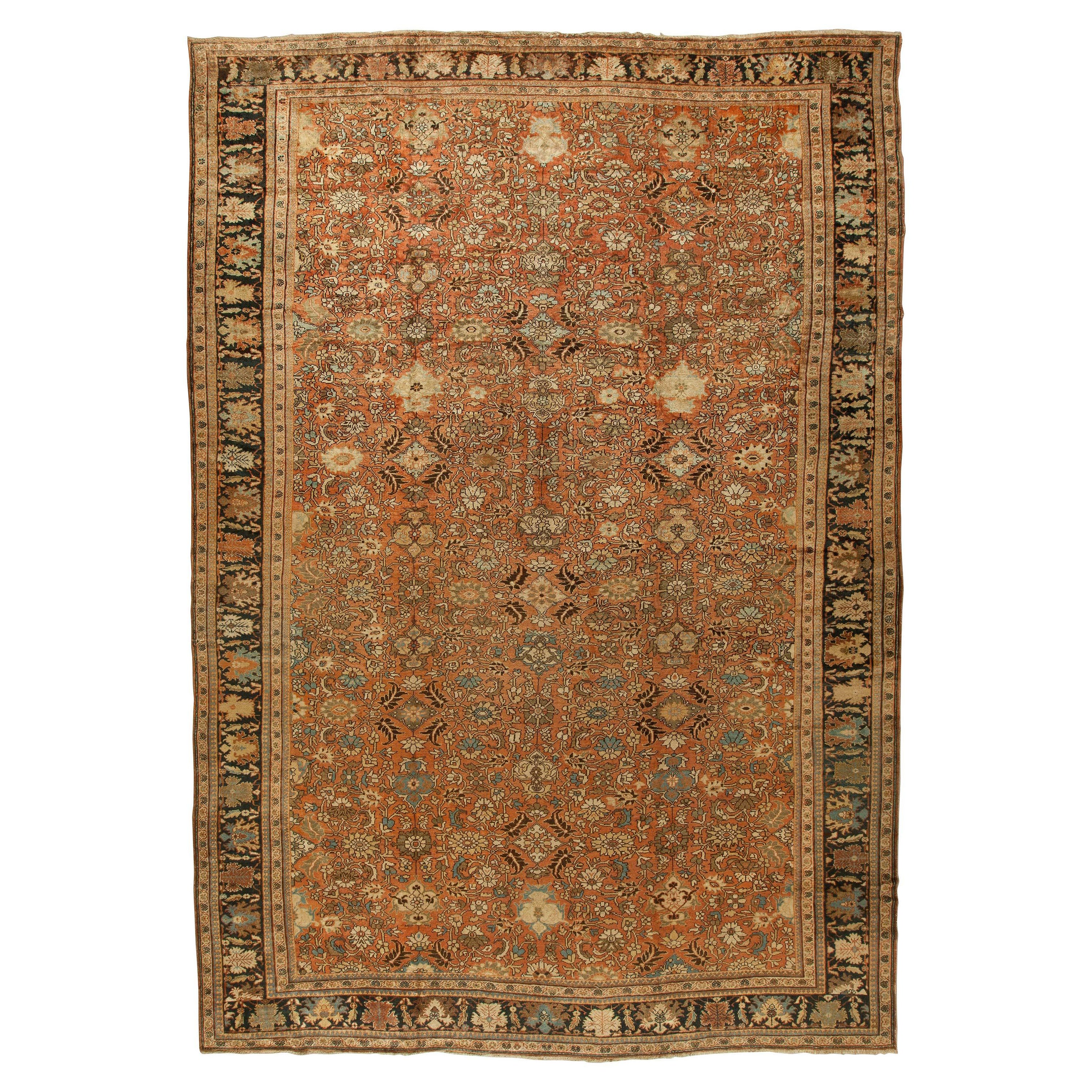 Antique Sultanabad Brown Handmade Wool Rug For Sale