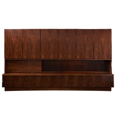 Monumental Mid-Century Crescendo Bookmatched Rosewood Bar Cabinet Wall Unit