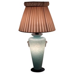 Vintage 20th Century Italian Murano Scavo Glass Table Lamp Aquamarine Color and Black