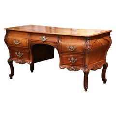 18th Century French Louis XV Carved Serpentine Cherry Desk with Parquetry Top